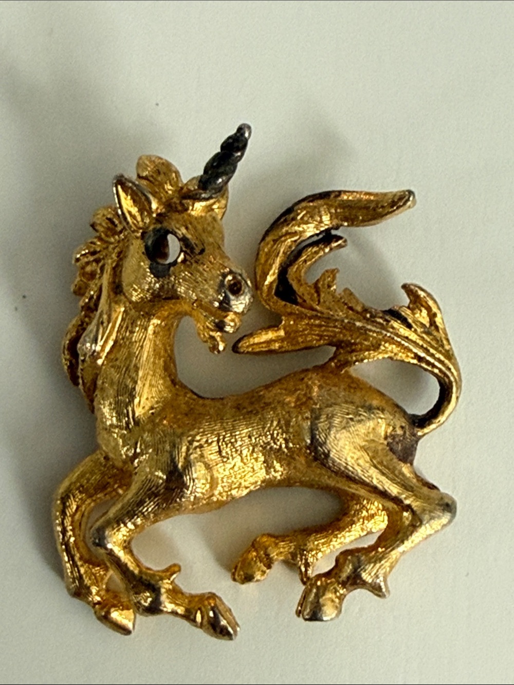 Vintage distressed brutalist Gold Unicorn pendant  mGold Tone Mythical charm